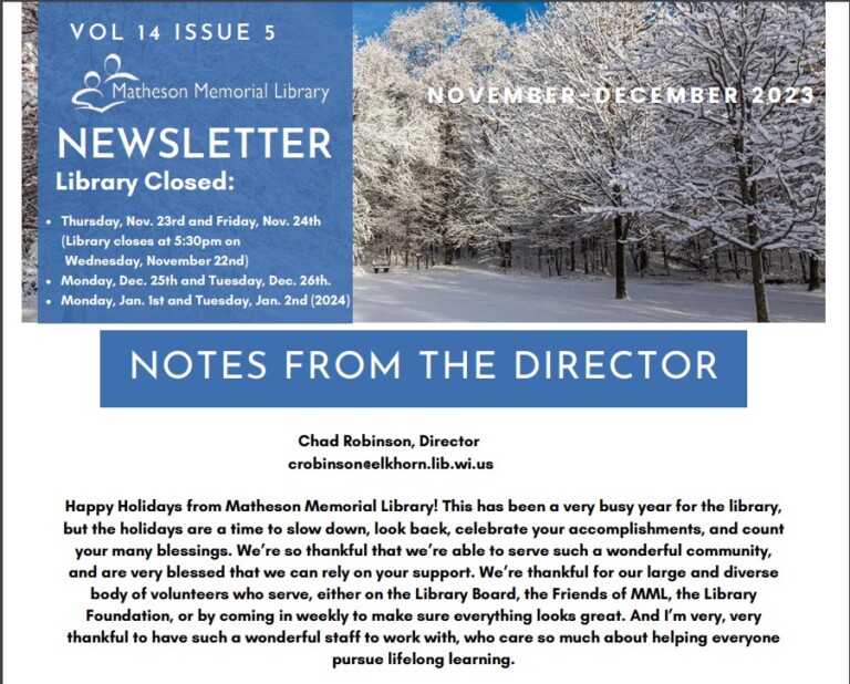 The November/December 2023 Library Newsletter is NOW Available ...
